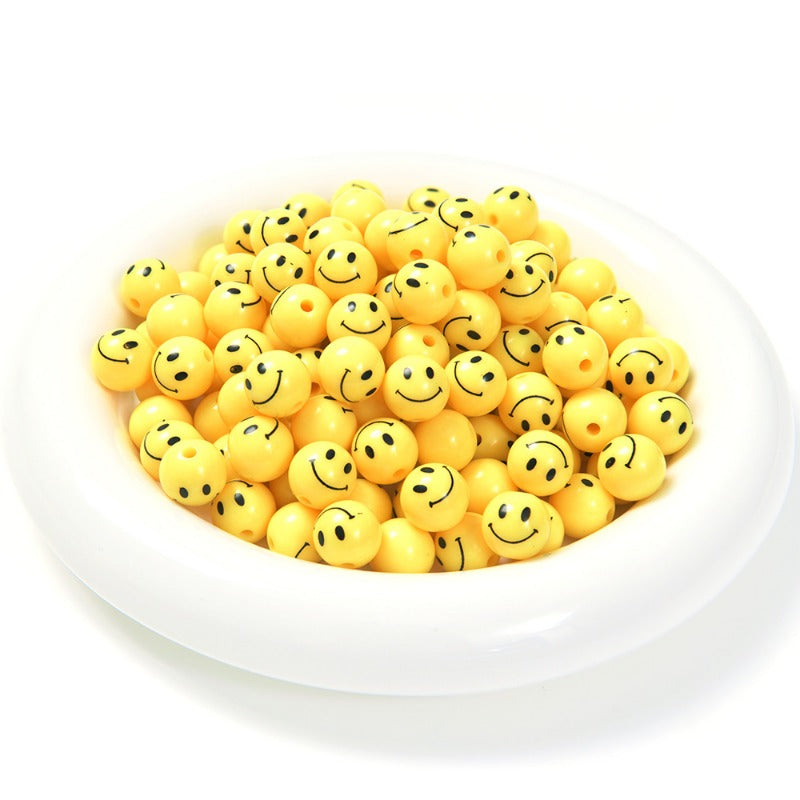 Wholesale 50pcs Acrylic Yellow Smiley Face Straight Hole Cartoon Expression DIY Beads